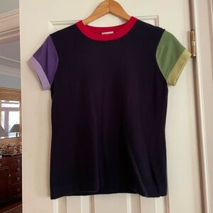 Worth brand Colorblock Short Sleeve Cashmere Sweater
